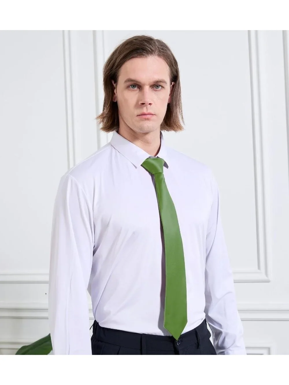 Men's Dark Green Solid Microfiber Plain Formal Silk Necktie For Business Dress